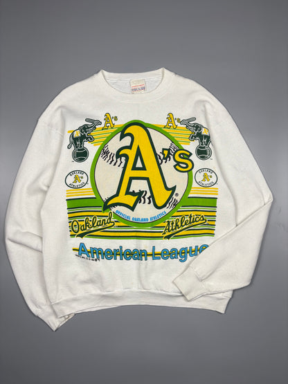 Vintage 1990s Oakland Athletics Baseball White Graphic Sweatshirt (XL)