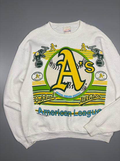 Vintage 1990s Oakland Athletics Baseball White Graphic Sweatshirt (XL)