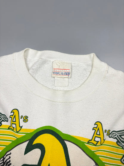 Vintage 1990s Oakland Athletics Baseball White Graphic Sweatshirt (XL)