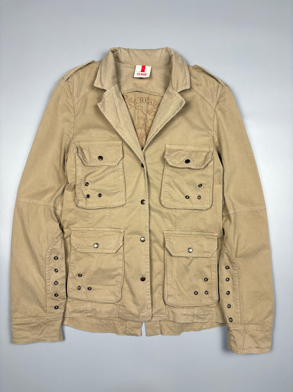 2000s Italian Made Multi Pocket Technical Tan Canvas Field Jacket (women's M)
