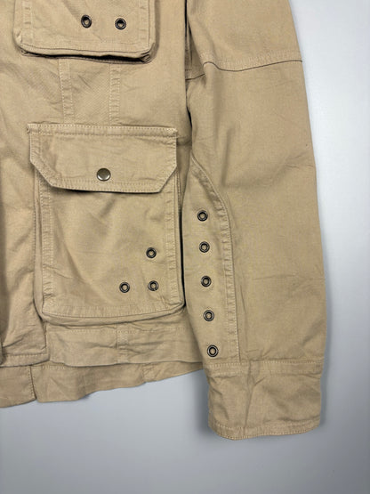 2000s Italian Made Multi Pocket Technical Tan Canvas Field Jacket (women's M)