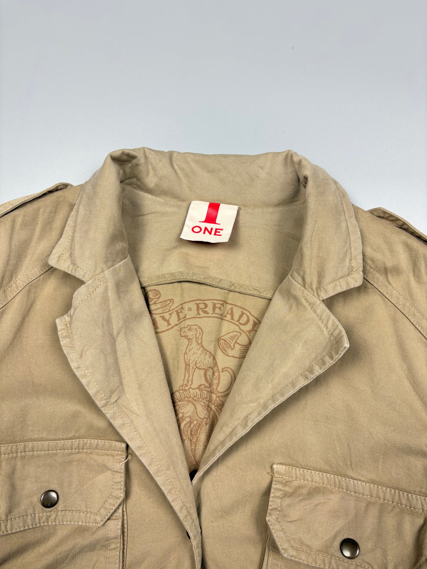 2000s Italian Made Multi Pocket Technical Tan Canvas Field Jacket (women's M)