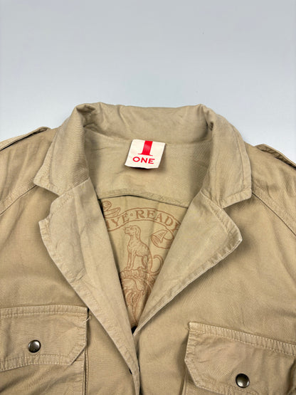2000s Italian Made Multi Pocket Technical Tan Canvas Field Jacket (women's M)