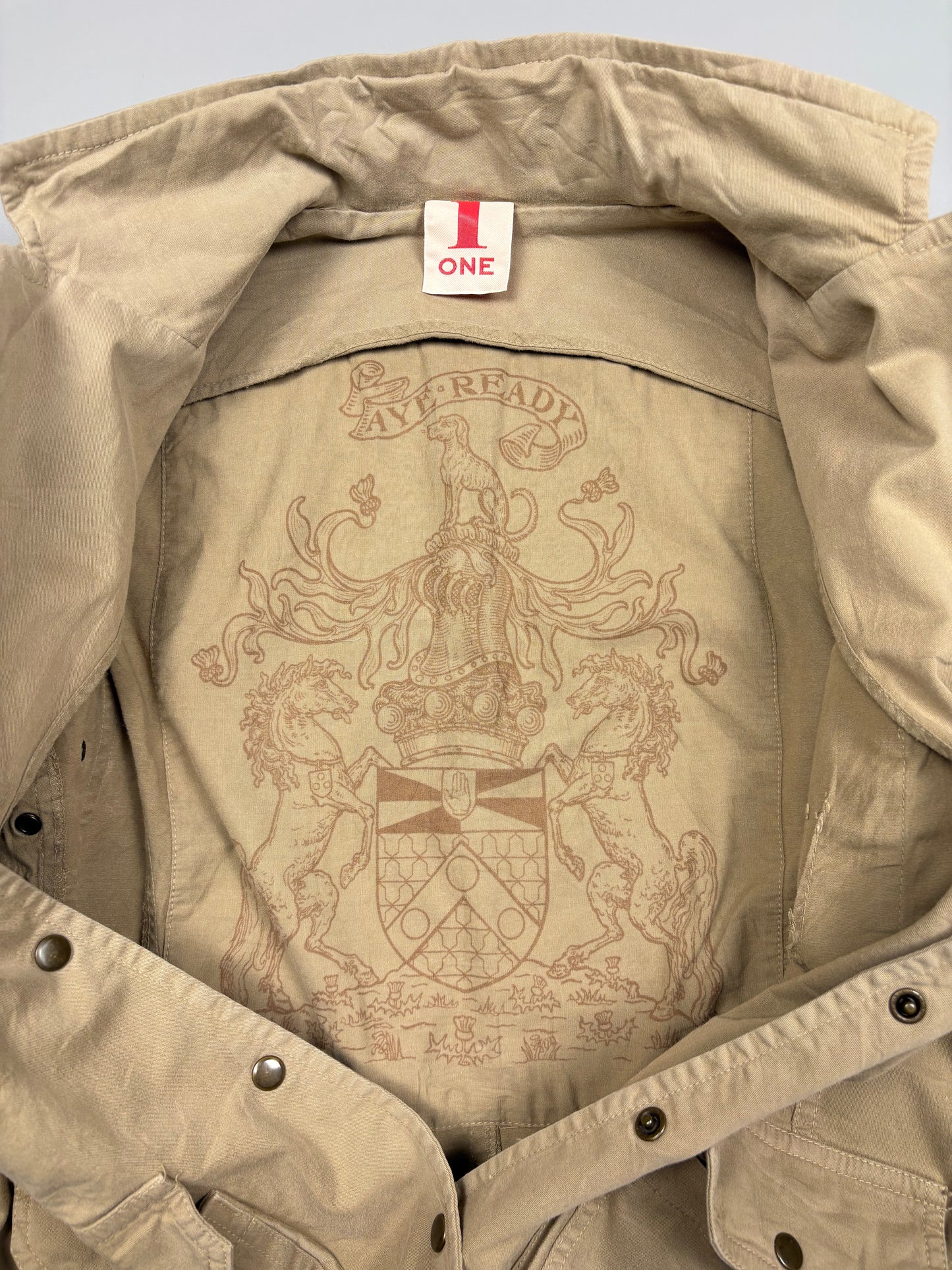 2000s Italian Made Multi Pocket Technical Tan Canvas Field Jacket (women's M)