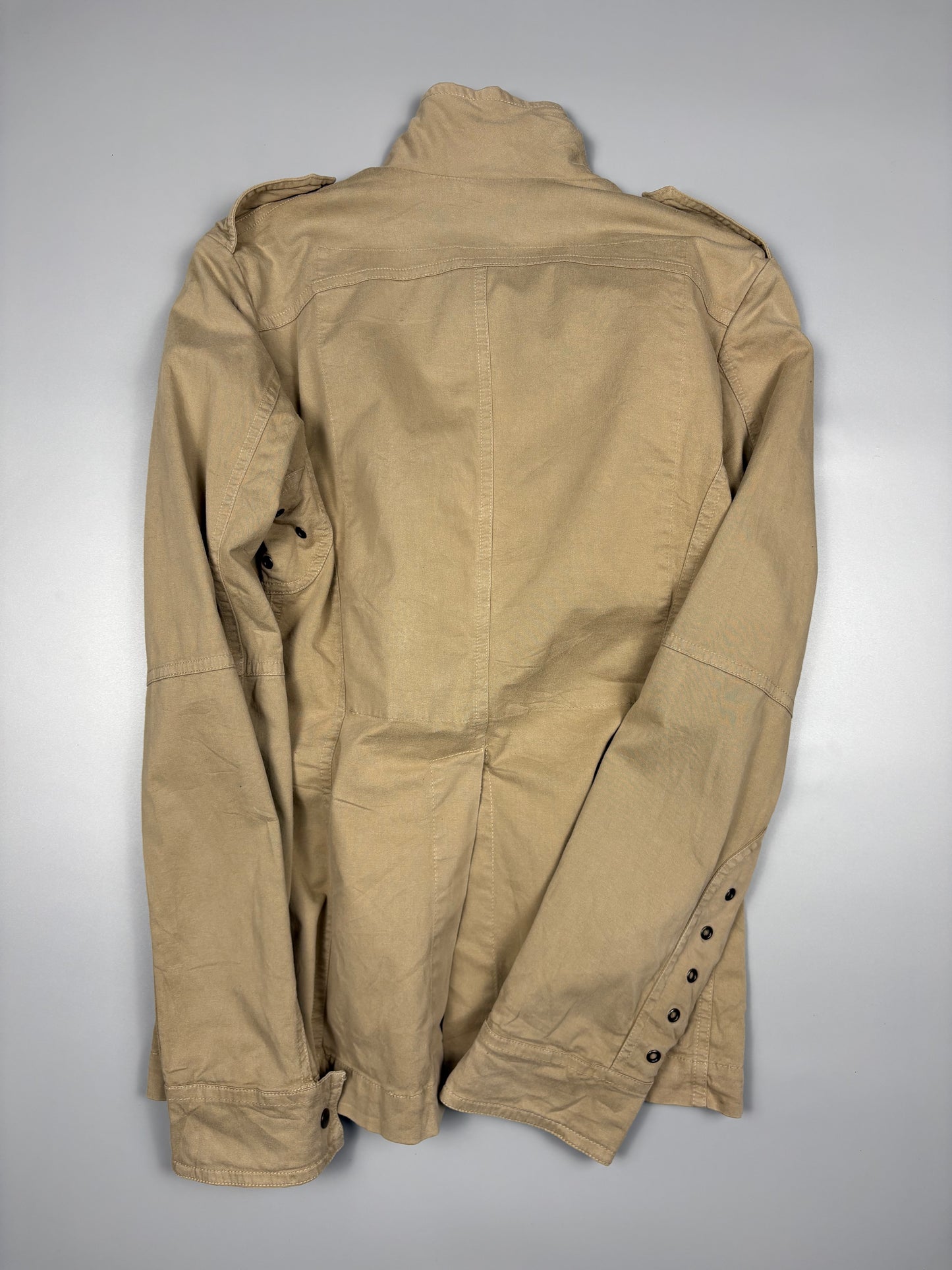 2000s Italian Made Multi Pocket Technical Tan Canvas Field Jacket (women's M)