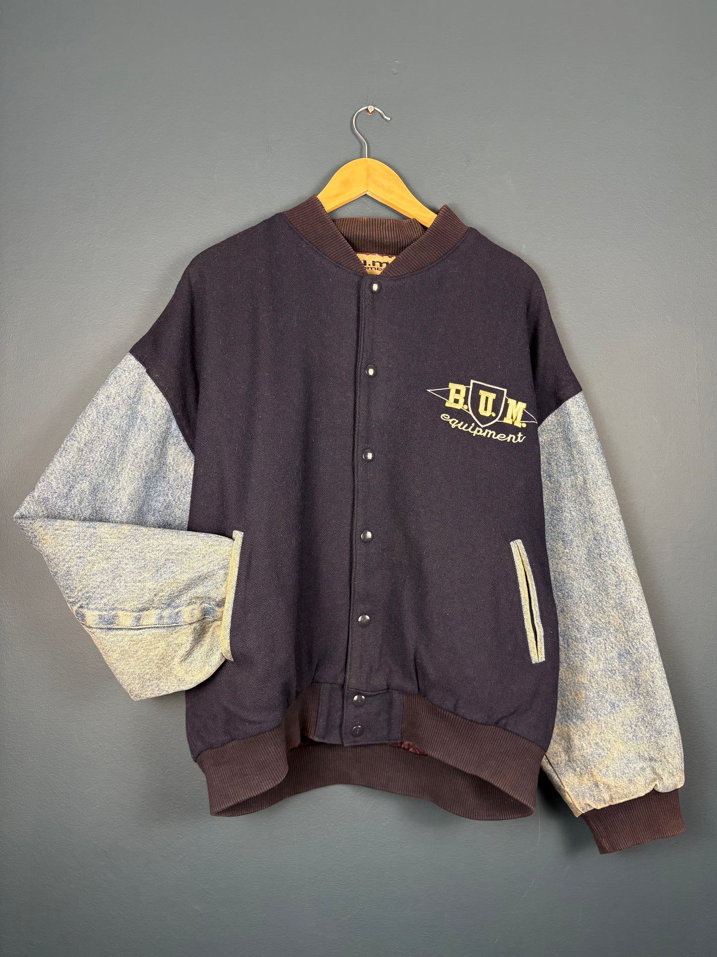 Vintage BUM Equipment Denim + Wool Varsity Bomber Jacket (L)