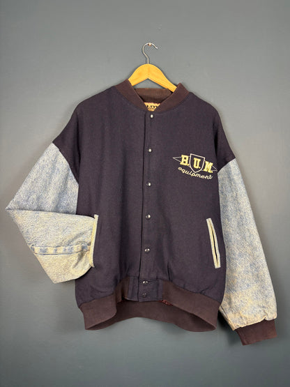 Vintage BUM Equipment Denim + Wool Varsity Bomber Jacket (L)