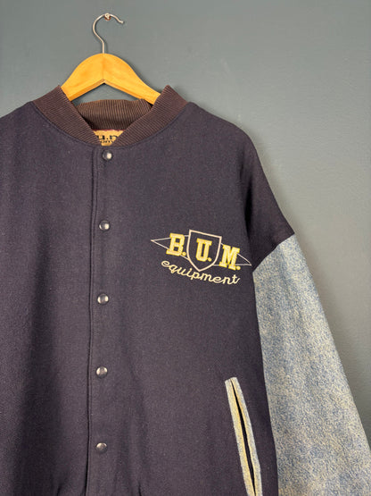Vintage BUM Equipment Denim + Wool Varsity Bomber Jacket (L)