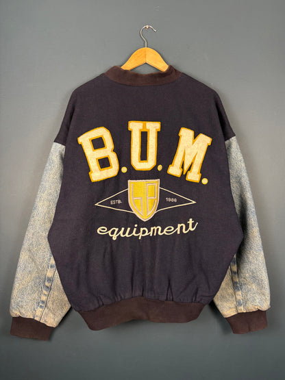 Vintage BUM Equipment Denim + Wool Varsity Bomber Jacket (L)