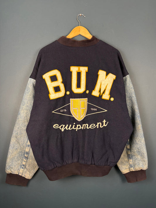 Vintage BUM Equipment Denim + Wool Varsity Bomber Jacket (L)