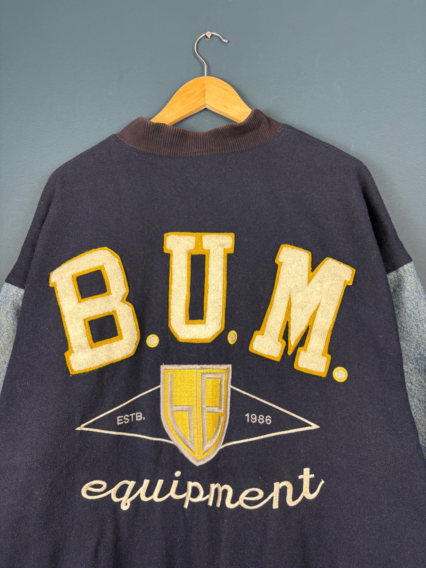 Vintage BUM Equipment Denim + Wool Varsity Bomber Jacket (L)