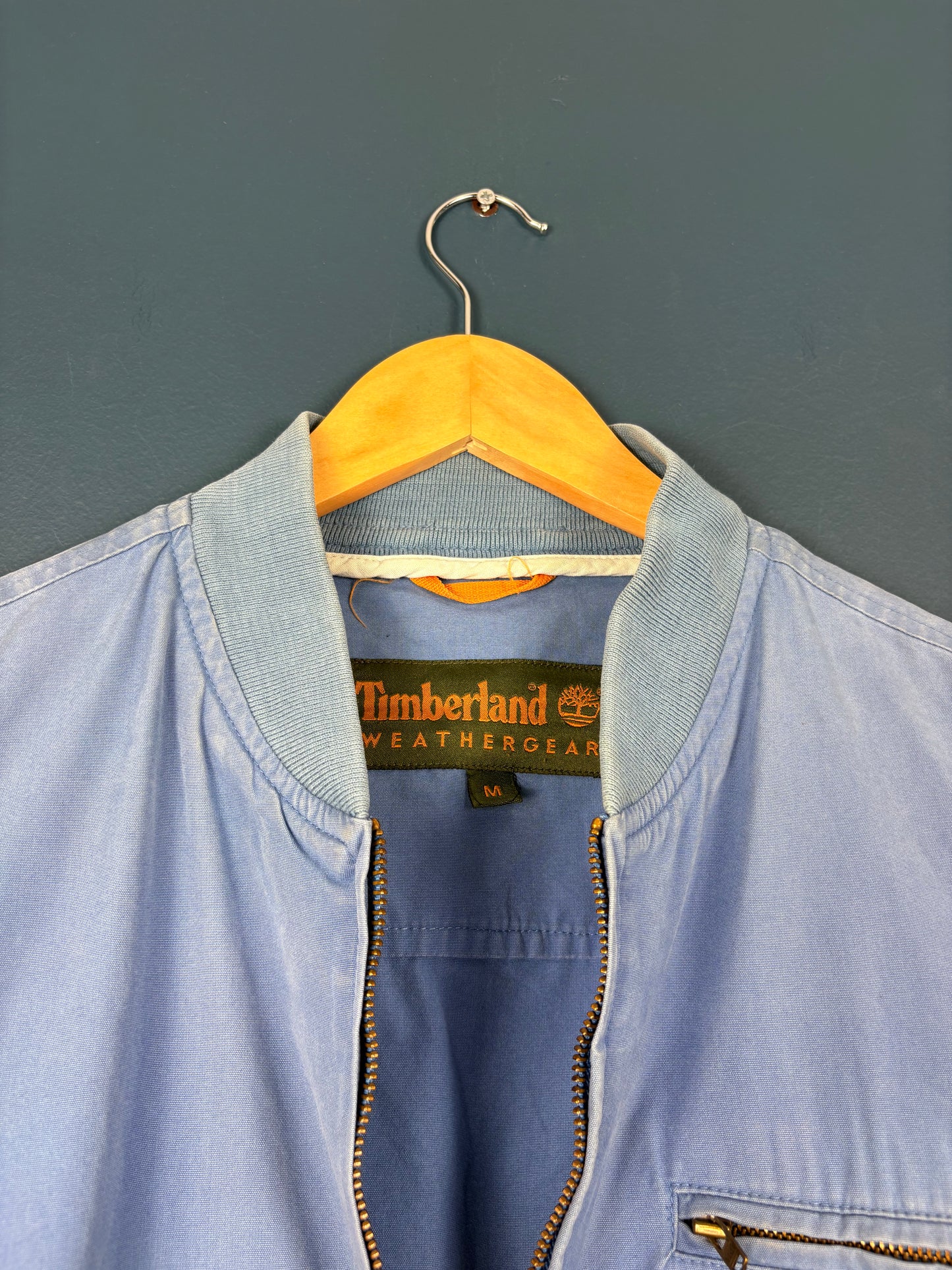 Vintage Timberland Weathergear Light Blue Bomber Jacket (M)