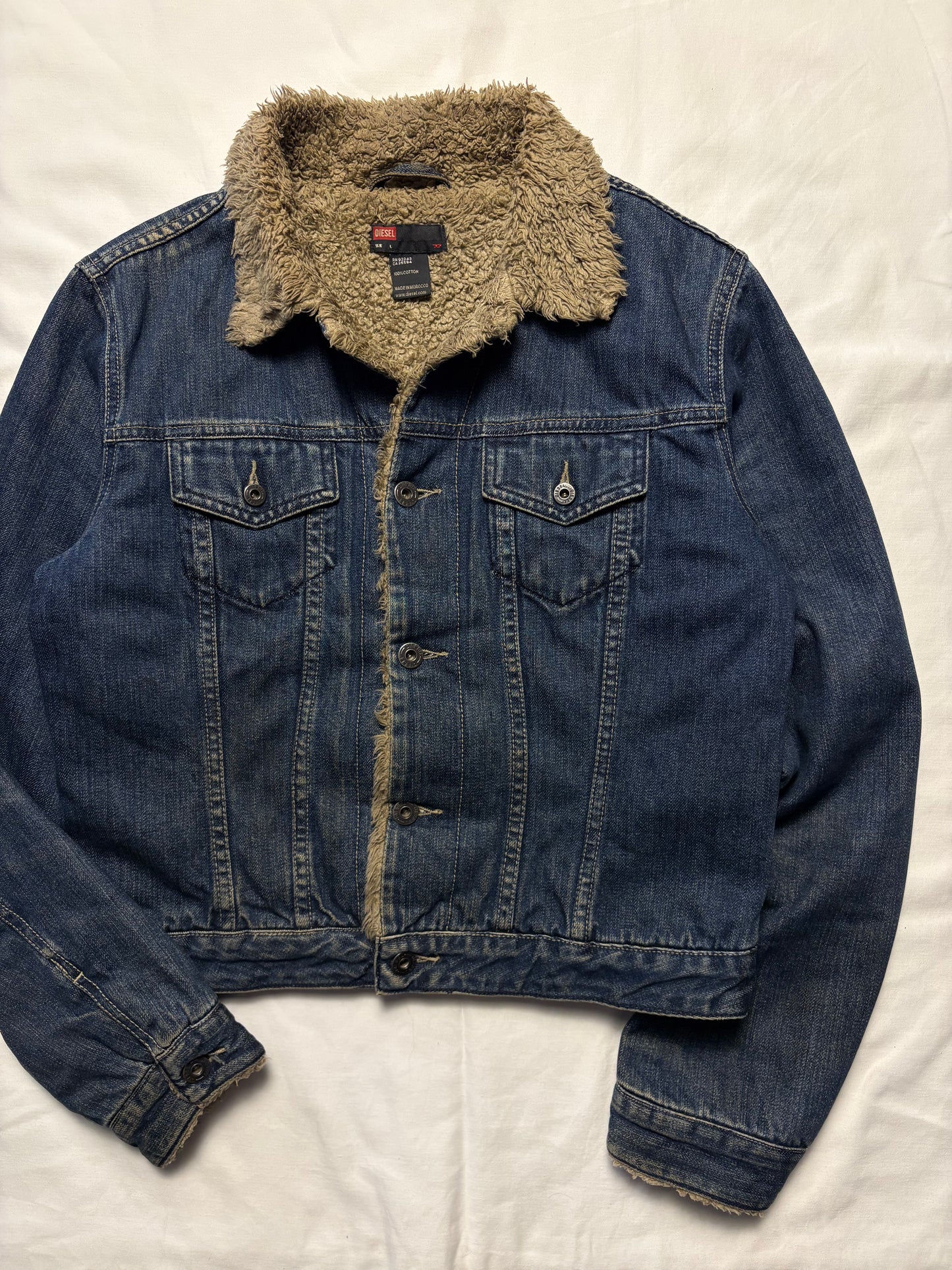 Vintage Diesel Dark Denim Sherpa Lined Denim Jacket (women's L)