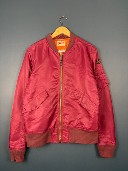 Vintage 80s Schott NYC Burgundy Graduation Bomber Jacket (M)