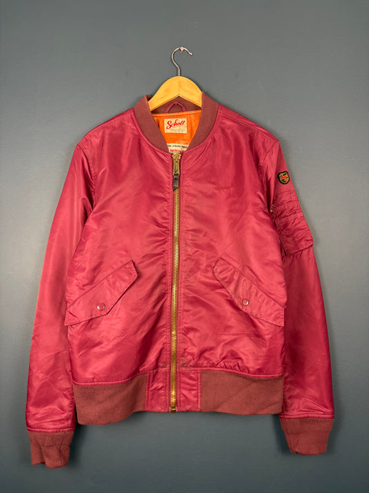 Vintage 80s Schott NYC Burgundy Graduation Bomber Jacket (M)