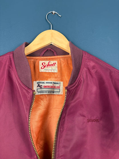 Vintage 80s Schott NYC Burgundy Graduation Bomber Jacket (M)