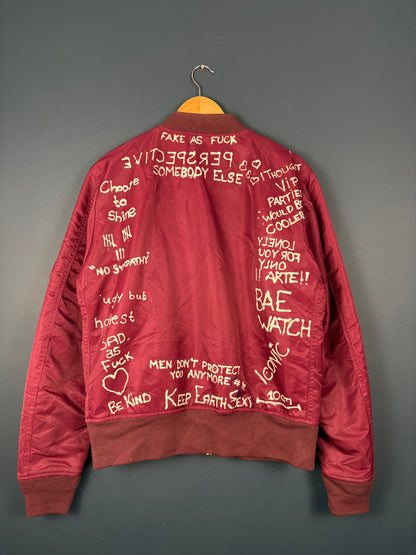 Vintage 80s Schott NYC Burgundy Graduation Bomber Jacket (M)