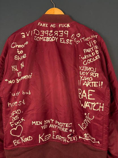 Vintage 80s Schott NYC Burgundy Graduation Bomber Jacket (M)