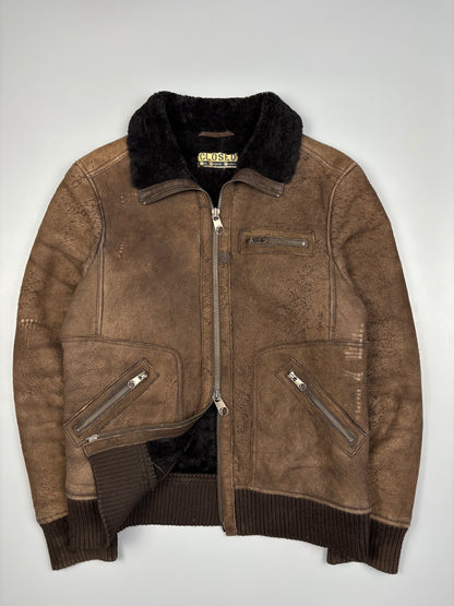 Vintage 1990s Sheepskin Double Zip Leather Flight Jacket (women's L)