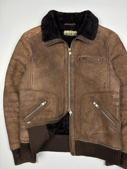 Vintage 1990s Sheepskin Double Zip Leather Flight Jacket (women's L)