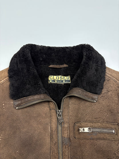Vintage 1990s Sheepskin Double Zip Leather Flight Jacket (women's L)