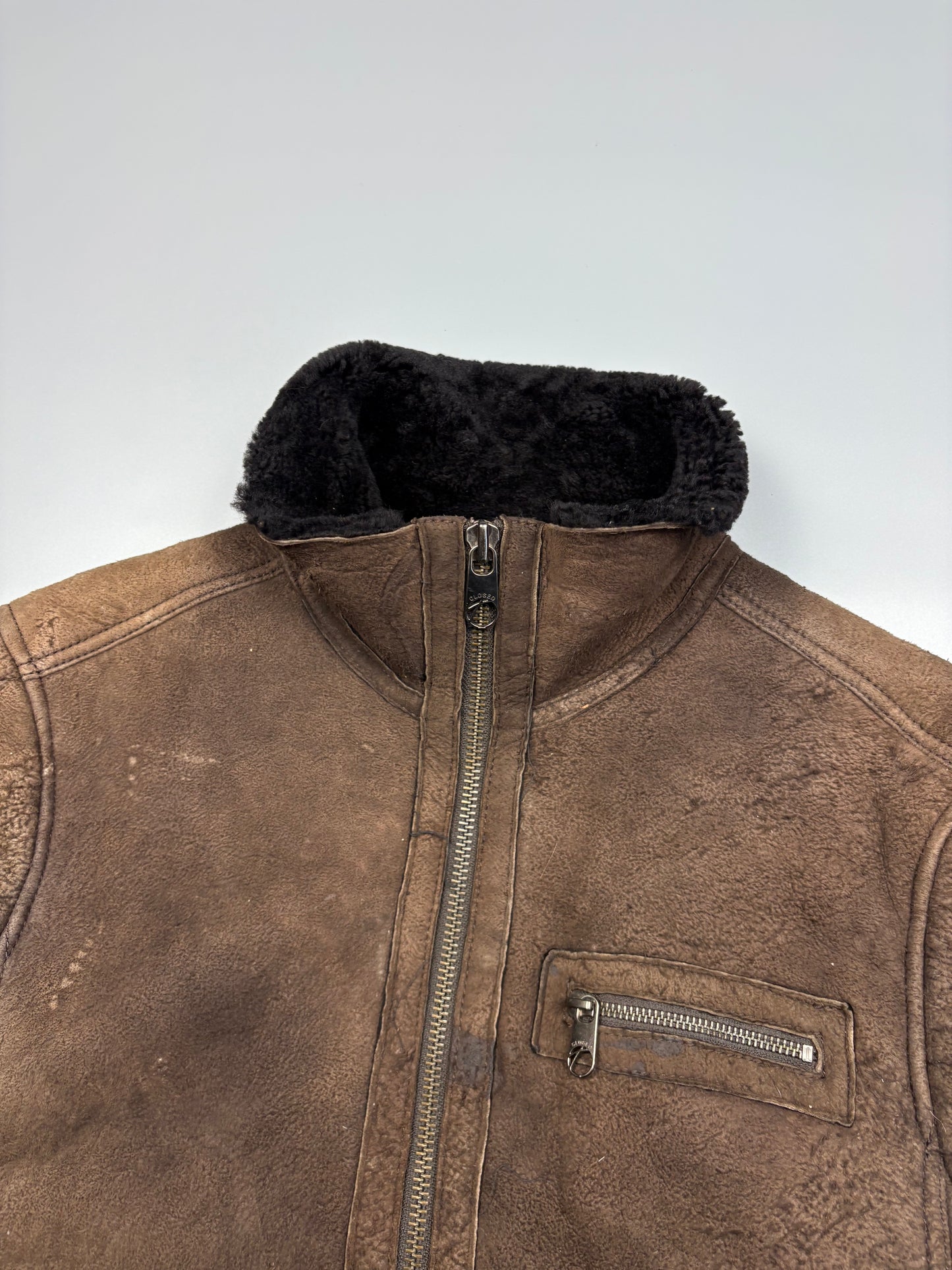 Vintage 1990s Sheepskin Double Zip Leather Flight Jacket (women's L)