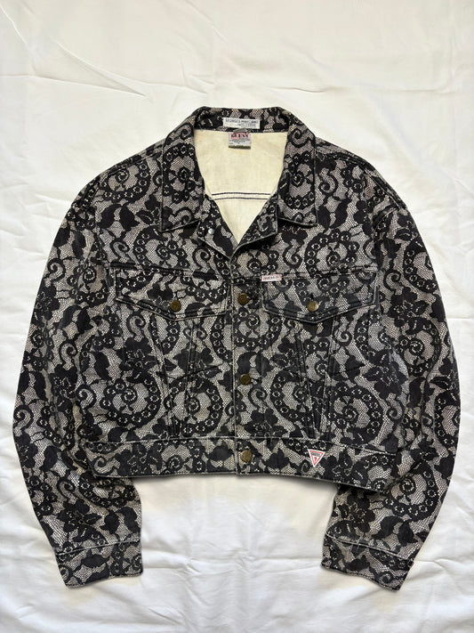 Vintage Guess Jeans Floral Black + White Trucker Jacket (women's M)