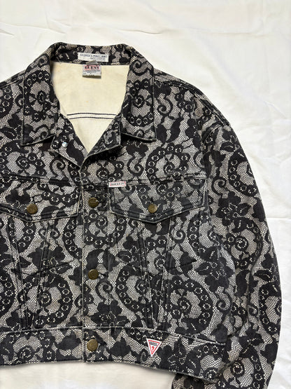 Vintage Guess Jeans Floral Black + White Trucker Jacket (women's M)