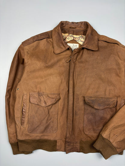 Vintage 1980s Map Lining Leather A-2 Flight Jacket (L)