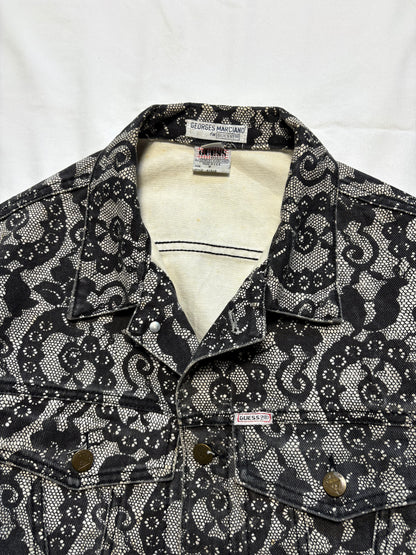 Vintage Guess Jeans Floral Black + White Trucker Jacket (women's M)