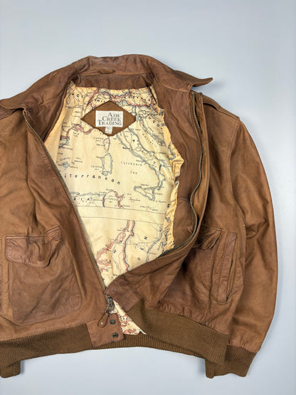 Vintage 1980s Map Lining Leather A-2 Flight Jacket (L)