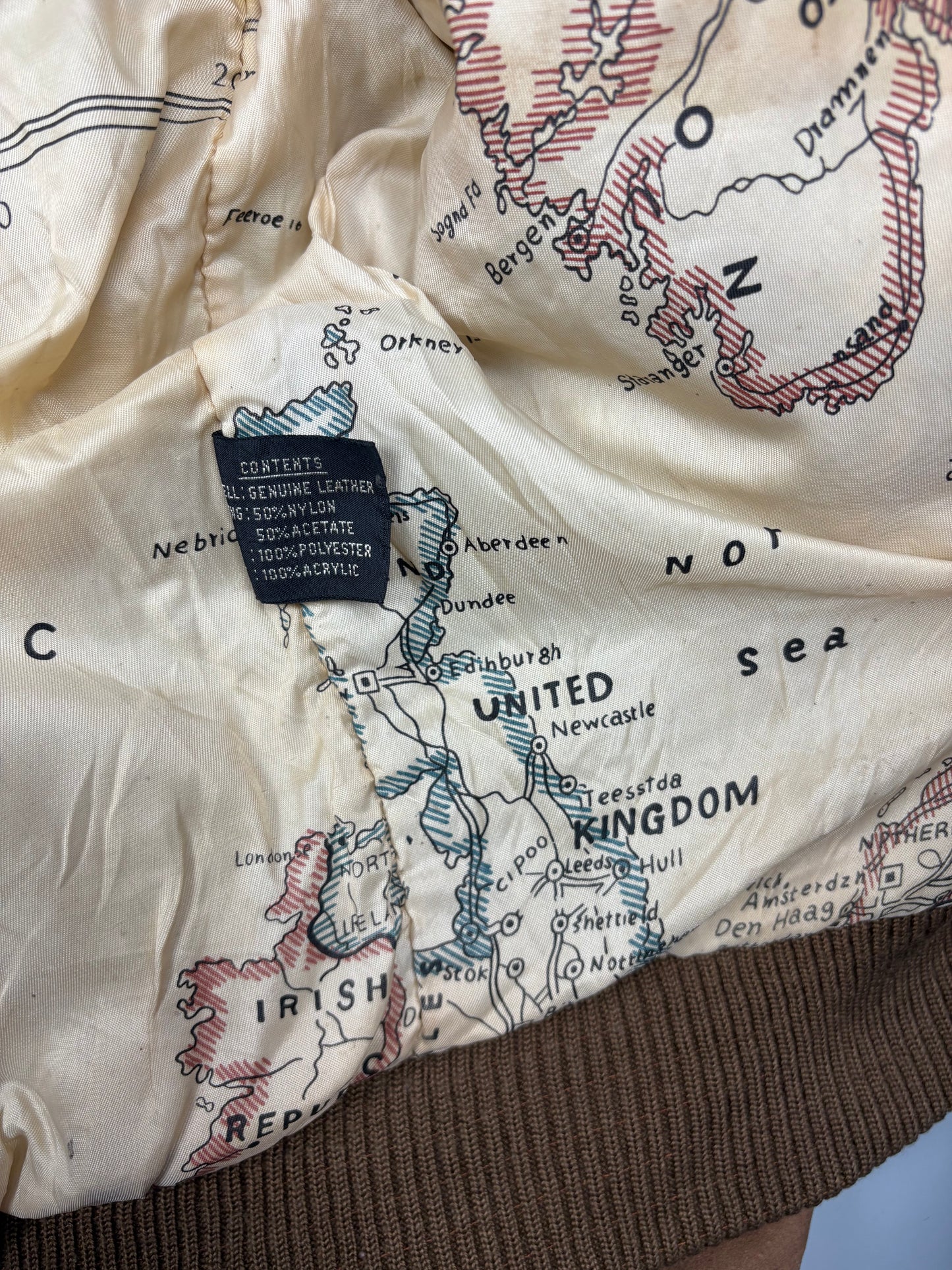 Vintage 1980s Map Lining Leather A-2 Flight Jacket (L)