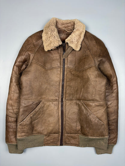 Vintage 1990s Aviation Shearling Lined Leather A-2 Flight Jacket (M)