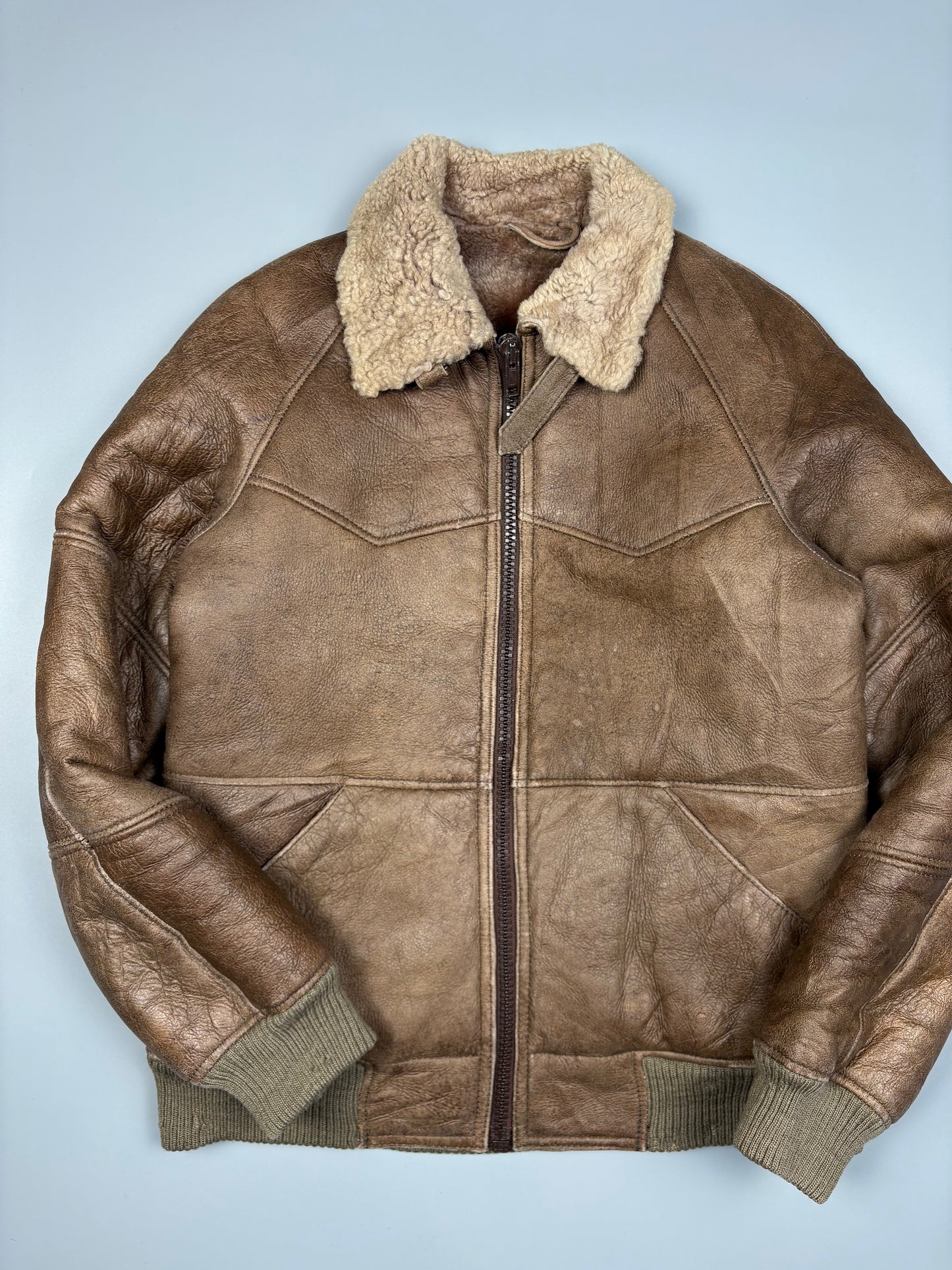 Vintage 1990s Aviation Shearling Lined Leather A-2 Flight Jacket (M)