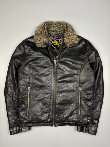 Vintage 1980s Sheepskin Destiny Aviator Leather Jacket (L)