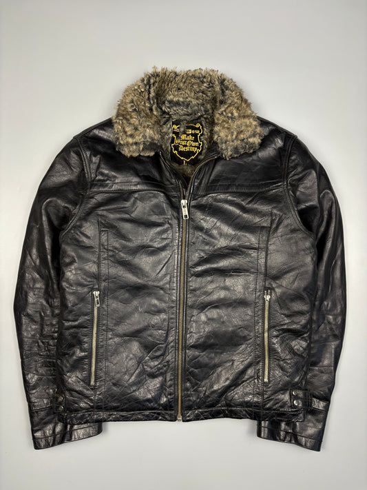 Vintage 1980s Sheepskin Destiny Aviator Leather Jacket (L)