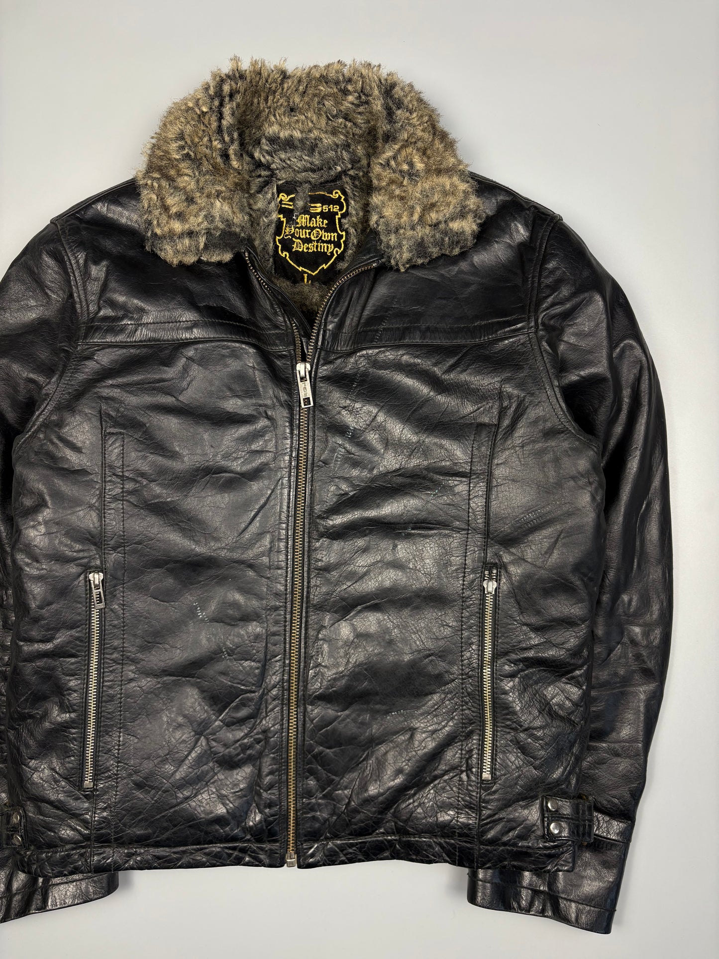 Vintage 1980s Sheepskin Destiny Aviator Leather Jacket (L)