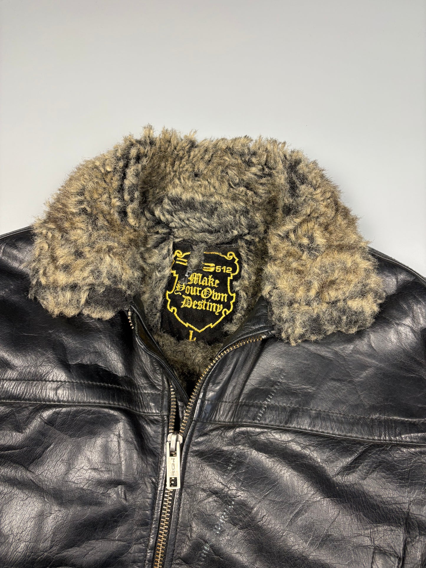 Vintage 1980s Sheepskin Destiny Aviator Leather Jacket (L)