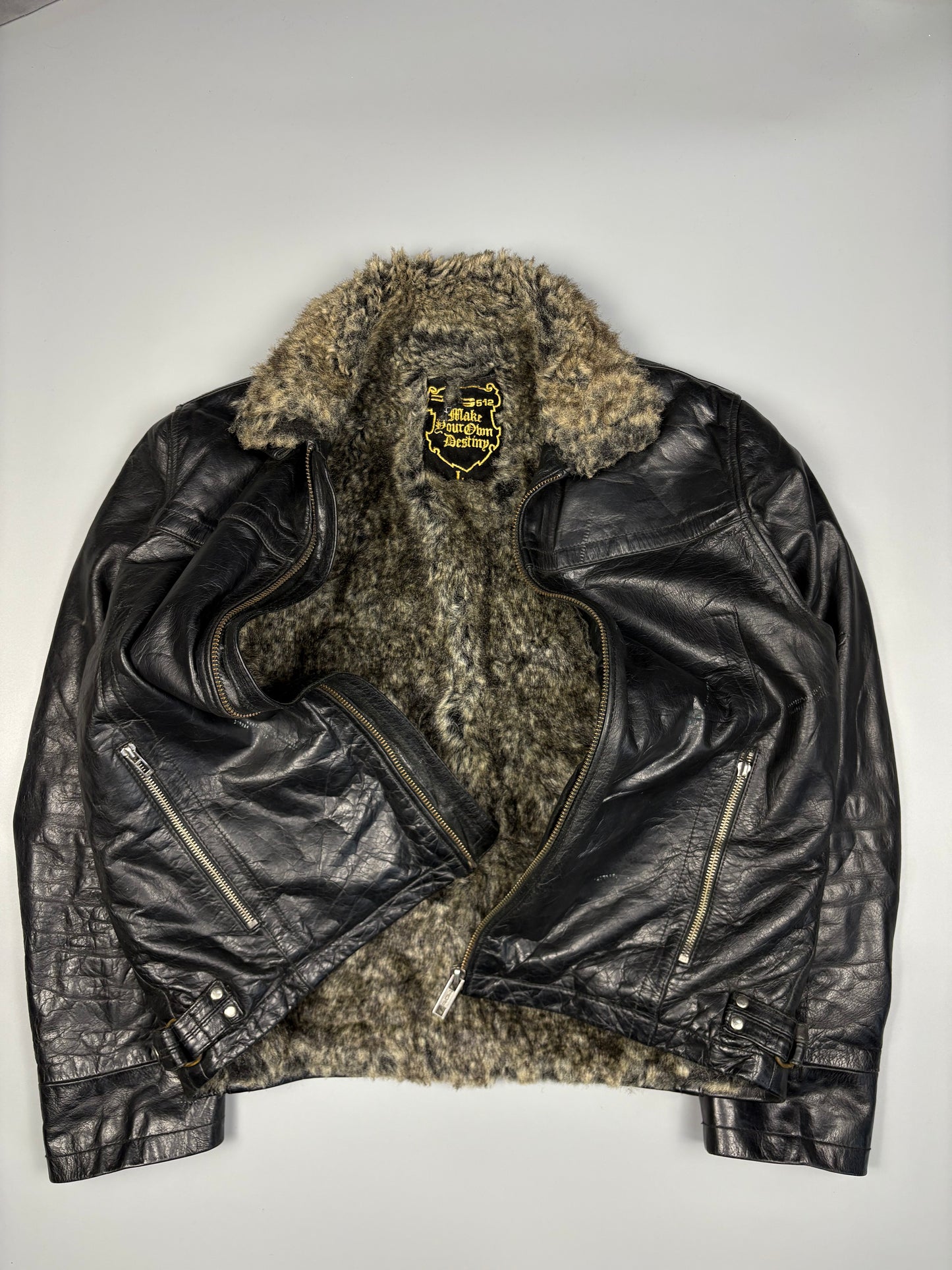 Vintage 1980s Sheepskin Destiny Aviator Leather Jacket (L)