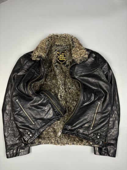Vintage 1980s Sheepskin Destiny Aviator Leather Jacket (L)