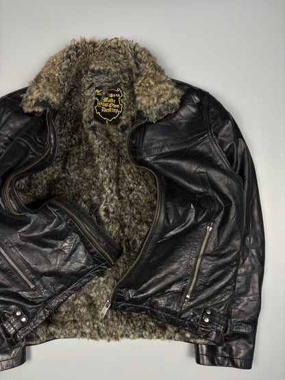 Vintage 1980s Sheepskin Destiny Aviator Leather Jacket (L)