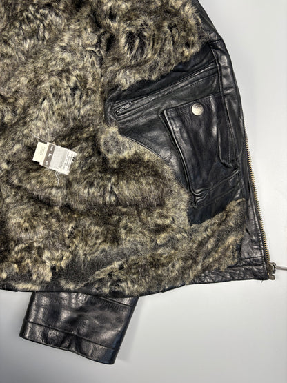 Vintage 1980s Sheepskin Destiny Aviator Leather Jacket (L)