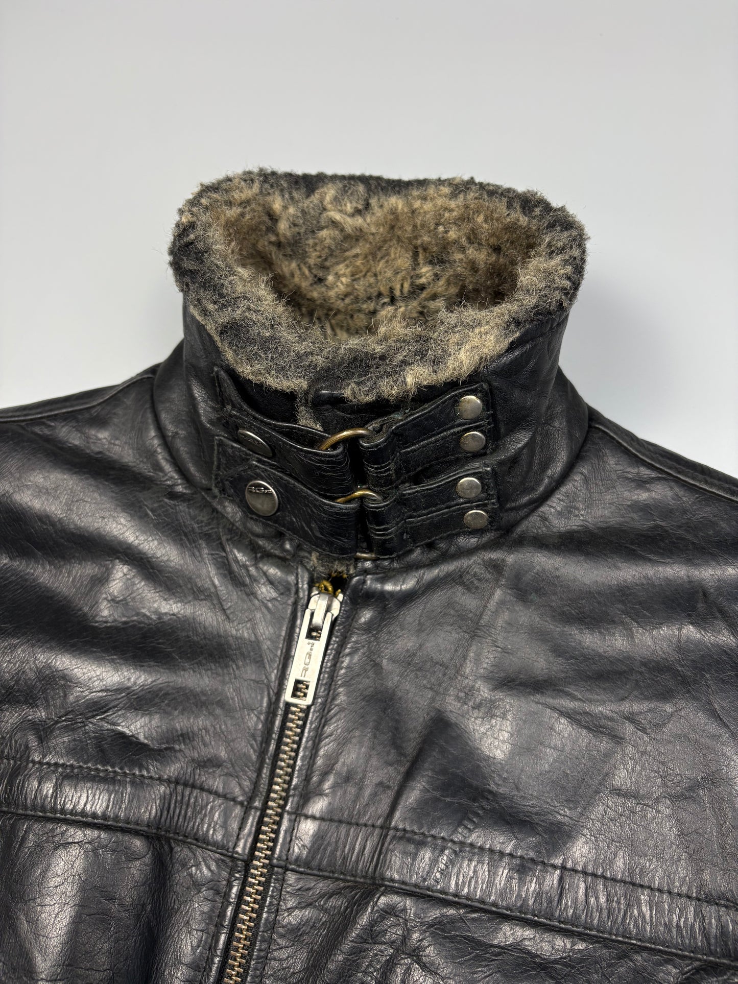 Vintage 1980s Sheepskin Destiny Aviator Leather Jacket (L)