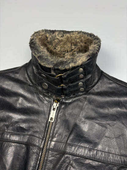 Vintage 1980s Sheepskin Destiny Aviator Leather Jacket (L)