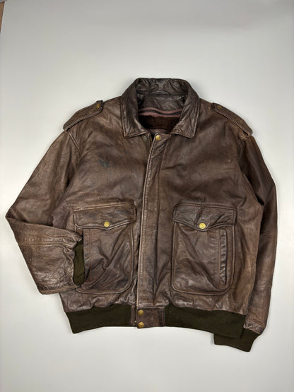 Vintage 1980s Sheepskin Lined B-2 Flight Leather Jacket (L)