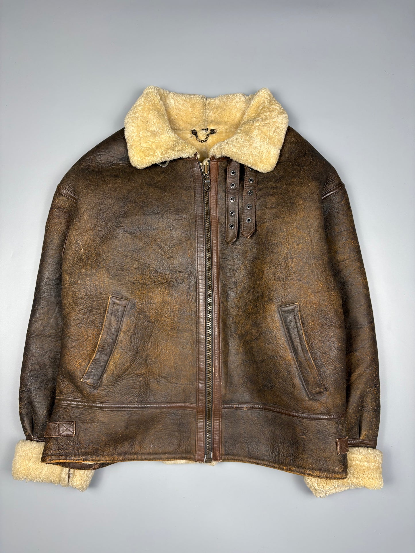 Vintage 1980s Aviation Shearling Lined Leather A-2 Flight Jacket (S)