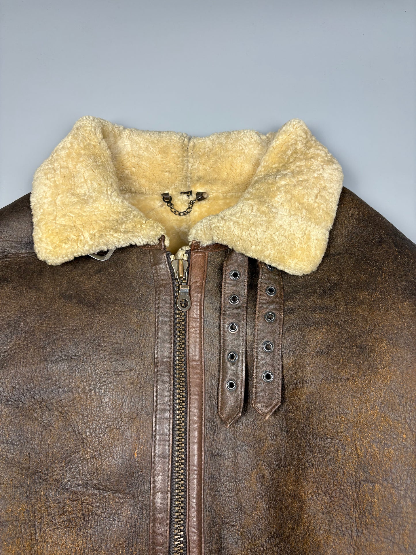 Vintage 1980s Aviation Shearling Lined Leather A-2 Flight Jacket (S)