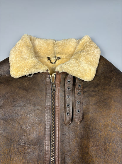 Vintage 1980s Aviation Shearling Lined Leather A-2 Flight Jacket (S)