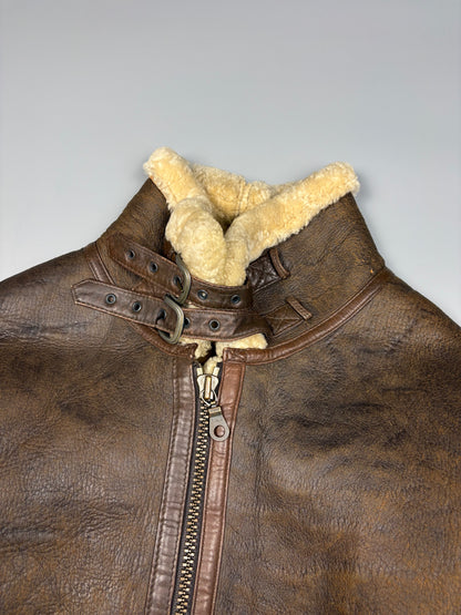 Vintage 1980s Aviation Shearling Lined Leather A-2 Flight Jacket (S)