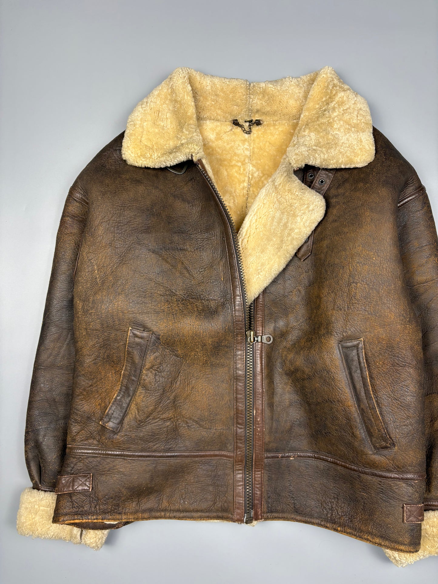 Vintage 1980s Aviation Shearling Lined Leather A-2 Flight Jacket (S)